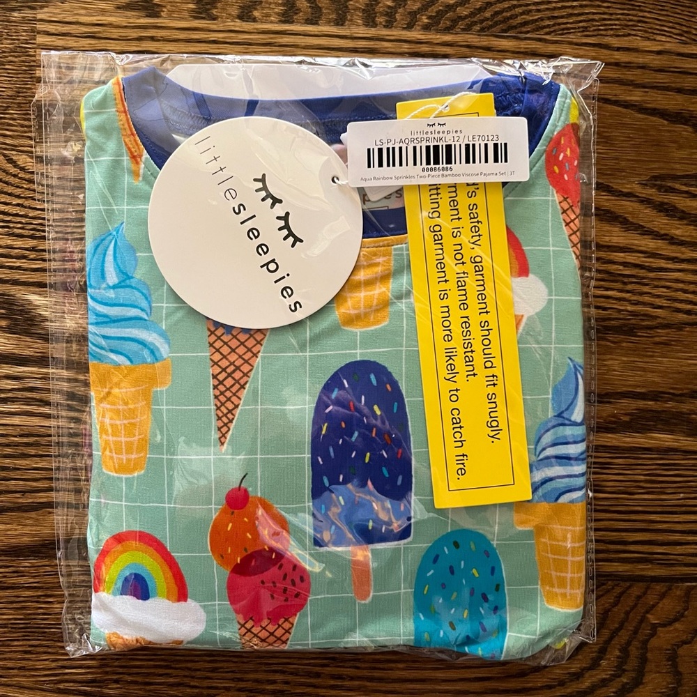 NWT-Little Sleepies Two Piece Bamboo Pajamas, Aqua Rainbow Sprinkles, size 3T